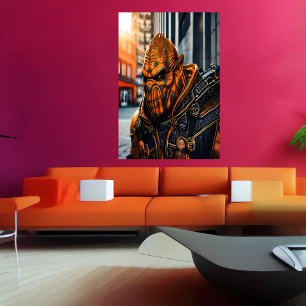 Portrait d'un alien orange cool   AI Art Poster