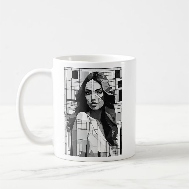 Portrait d'une femme Amazon de la mode en noir   Coffee Mug (Left)