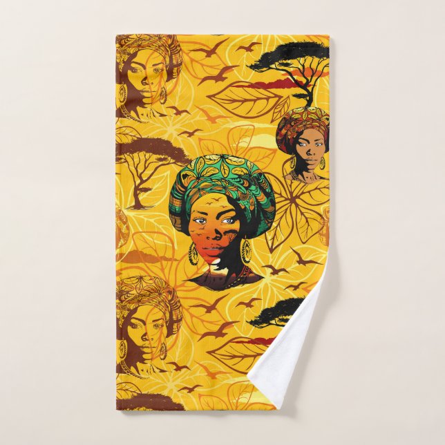 Portrait féminin africain avec coucher de soleil (Serviette à main)