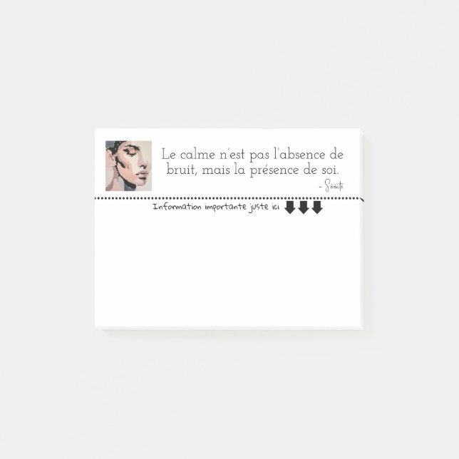 Portrait féminin pixelisé apaisant post-it notes (Front)