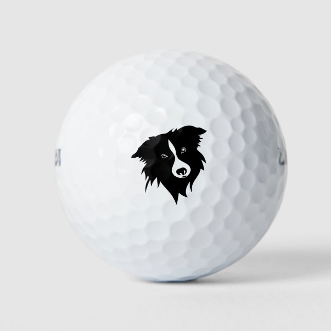 Portrait funny playful black white Collie puppy Golf Balls (Front)
