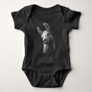 Portrait Head Cute Llama On Black Background Baby Bodysuit
