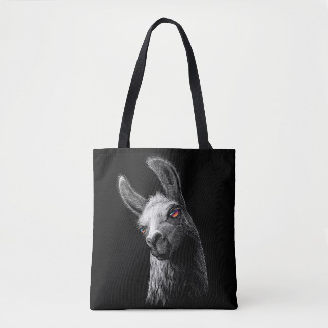 Portrait Head Cute Llama On Black Background Groce Tote Bag (Front)