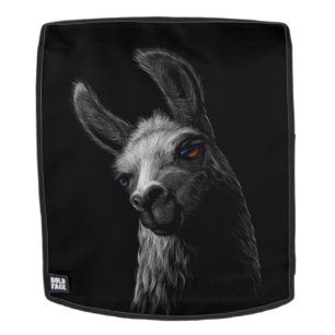 Portrait Head Cute Llama with a Black Background Backpack
