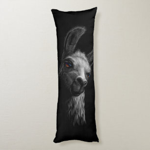 Portrait Head Cute Llama with a Black Background Body Pillow