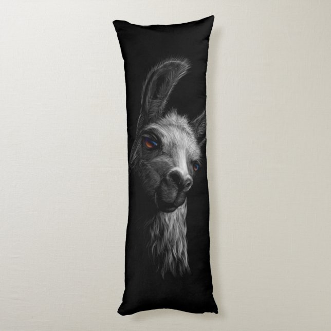 Portrait Head Cute Llama with a Black Background Body Pillow (Back (Vertical))
