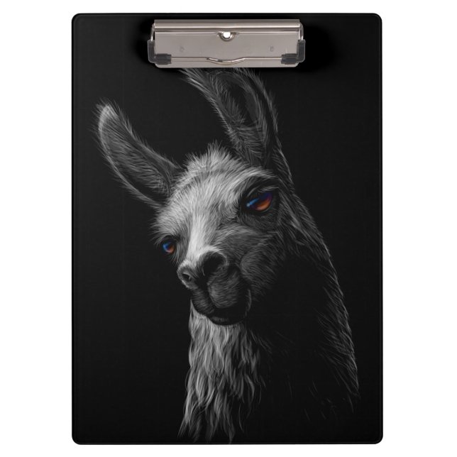 Portrait Head Cute Llama with a Black Background Clipboard (Front)