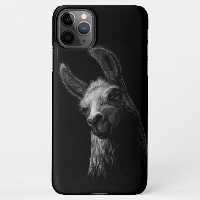 Portrait Head Cute Llama with a Black Background iPhone Case (Back)