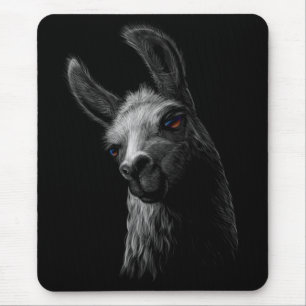 Portrait Head Cute Llama with a Black Background Mouse Pad