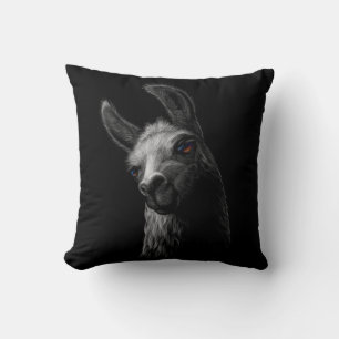 Portrait Head Cute Llama with a Black Background  Throw Pillow