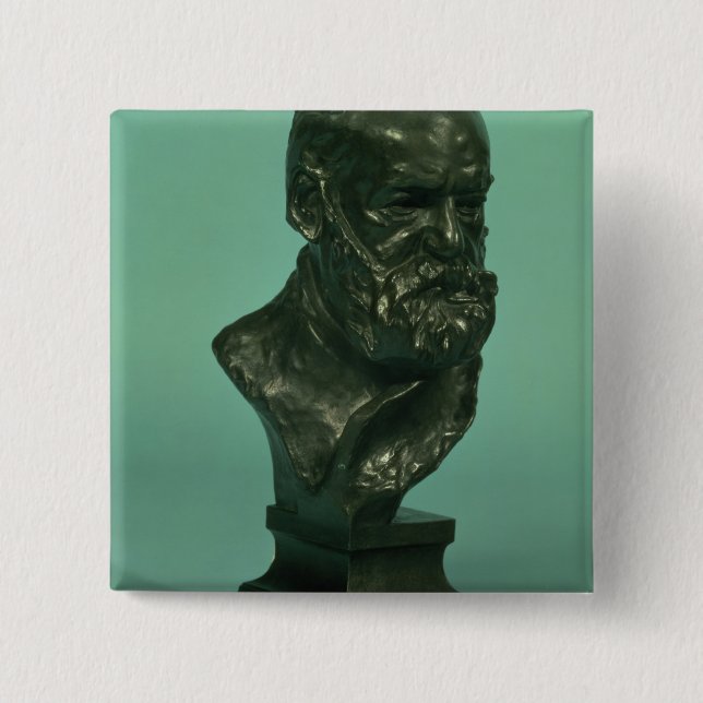 Portrait head of Victor Hugo (1802-85) (bronze) 2 Inch Square Button (Front)
