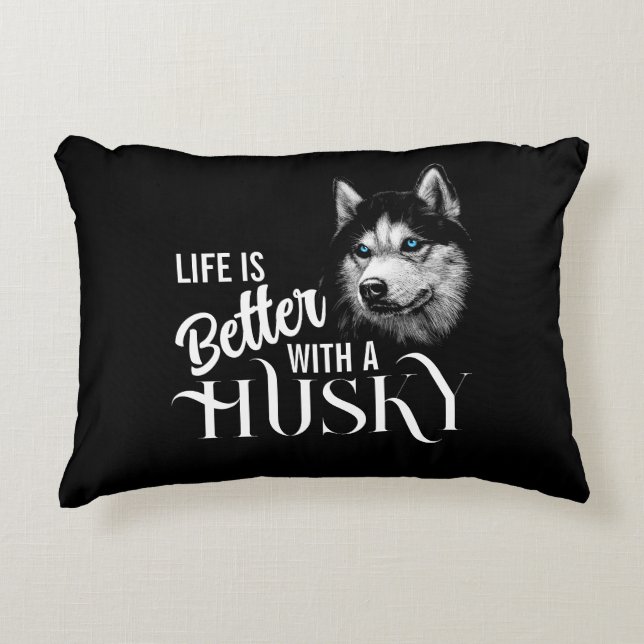 Portrait Head Siberian Husky With Blue Eyes Accent Pillow (Front)