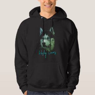 Portrait Head Siberian Husky With Blue Eyes Hoodie
