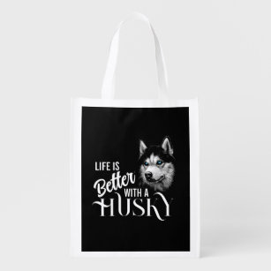 Portrait Head Siberian Husky With Blue Eyes Reusable Grocery Bag