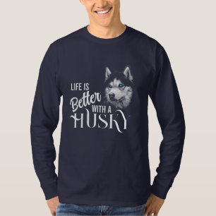 Portrait Head Siberian Husky With Blue Eyes T-Shirt