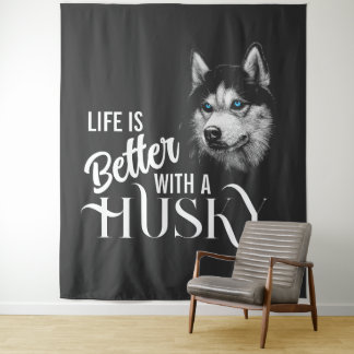 Portrait Head Siberian Husky With Blue Eyes Tapestry