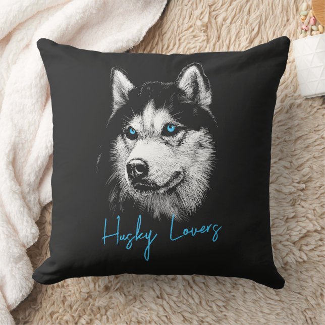 Portrait Head Siberian Husky With Blue Eyes Throw Pillow (Blanket)