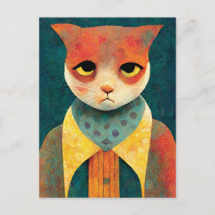 Portrait Illustration Of A Sad Ginger Cat Postcard