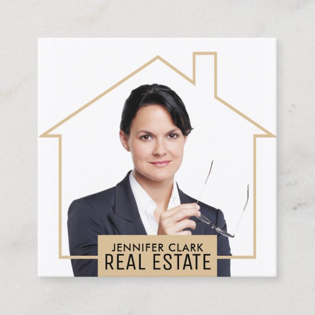 Portrait image house shape frame square business card (Front)