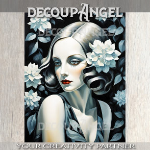 Portrait in Art Deco - Blue - Decoupage - Tissue Paper