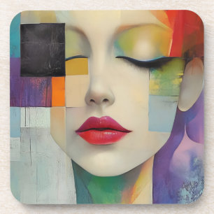 Portrait in Colour Block Surrealism Coaster
