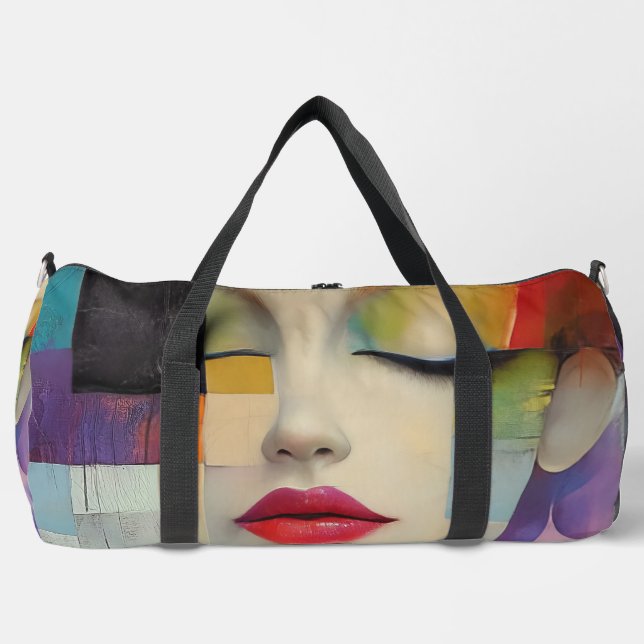Portrait in Colour Block Surrealism  Duffle Bag (Front)