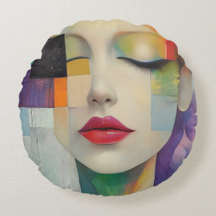 Portrait in Colour Block Surrealism Round Pillow