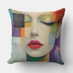 Portrait in Colour Block Surrealism  Throw Pillow