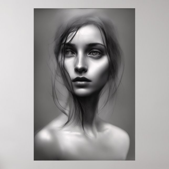 Portrait noir et blanc de femme poster imprimable (Devant)