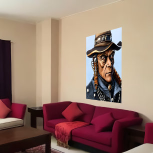 Portrait of a Alien Cowboy with a hat   AI Art Poster