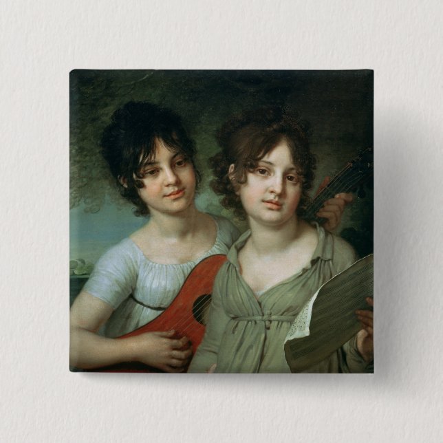 Portrait of A. and V. Gagarin, 1802 2 Inch Square Button (Front)