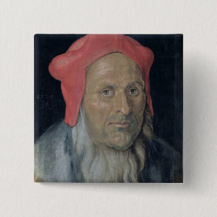 Portrait of a Bearded Man in a Red Hat, 1520 (oil 2 Inch Square Button