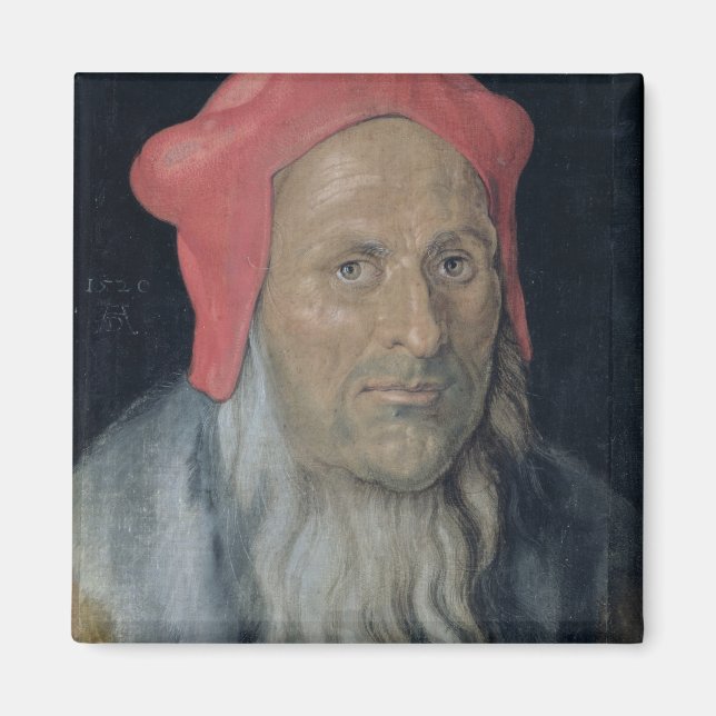 Portrait of a Bearded Man in a Red Hat, 1520 (oil Magnet (Front)