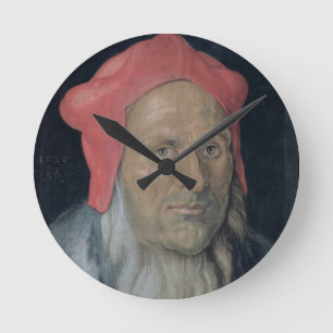 Portrait of a Bearded Man in a Red Hat, 1520 (oil Round Clock