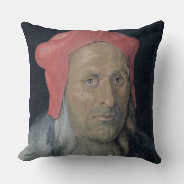 Portrait of a Bearded Man in a Red Hat, 1520 (oil Throw Pillow (Front)