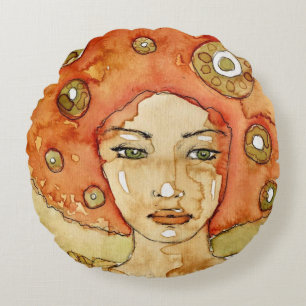 Portrait of a beautiful girl round pillow