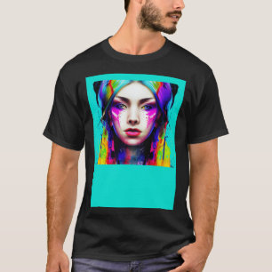 Portrait of a Beautiful Goddess Bright Color Dripp T-Shirt