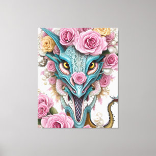 Portrait of a beautiful whimsical pink dragon head canvas print