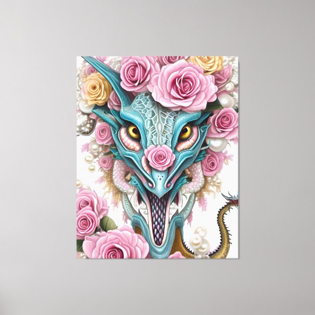 Portrait of a beautiful whimsical pink dragon head canvas print (Front)