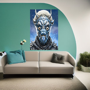 Portrait of a blue alien in the snow   AI Art Poster