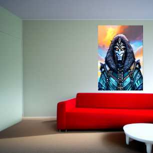 Portrait of a blue alien with yellow eyes AI Art Poster