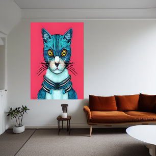 Portrait of a blue cat   AI Art  Poster