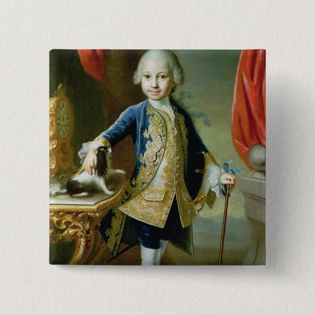 Portrait of a Boy with Pet Spaniel, 18th century 2 Inch Square Button (Front)