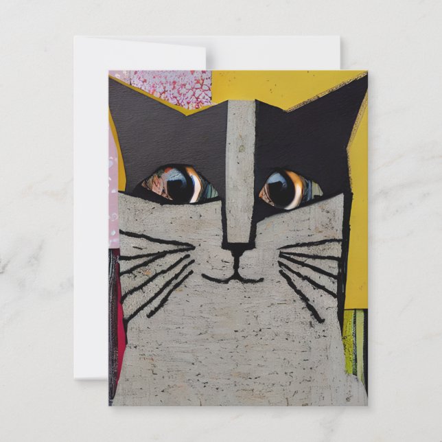 Portrait of a Cat Collage Art Card (Front)