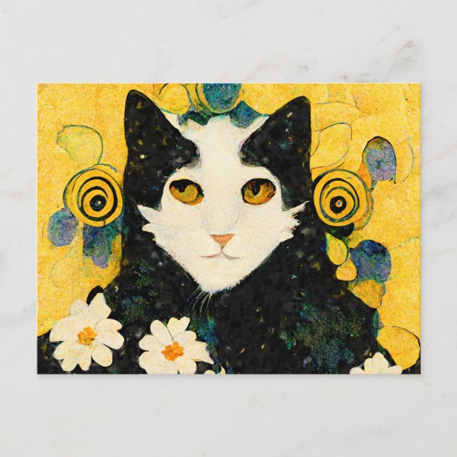 Portrait of a cat with flowers. Art Nouveau. Postcard (Front)