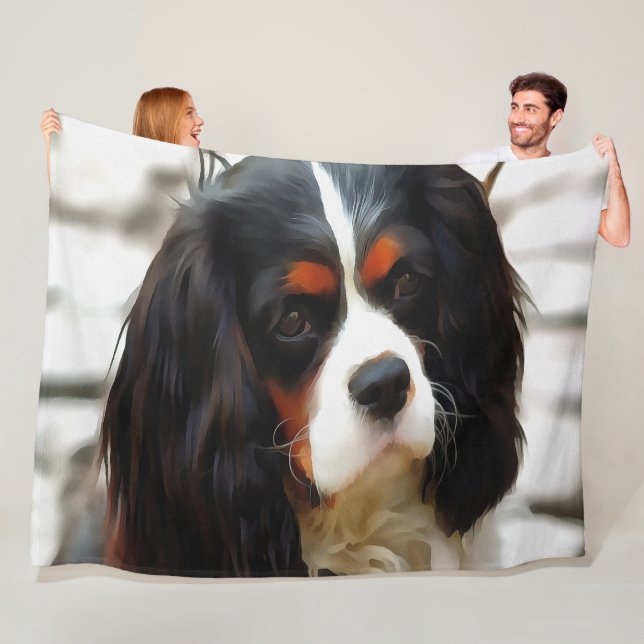 Portrait Of A Cavalier King Charles Spaniel Fleece Blanket (In Situ)