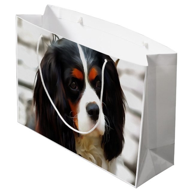 Portrait Of A Cavalier King Charles Spaniel Large Gift Bag (Back Angled)