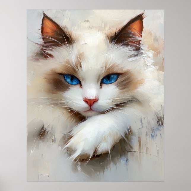 Portrait of a charming Ragdoll Cat with blue eyes Poster (Front)