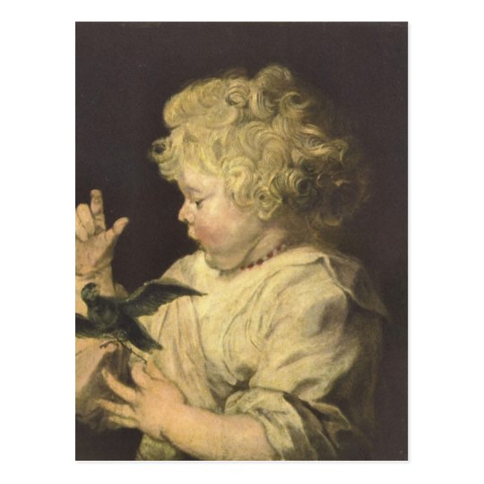 Portrait of a child with bird by Antoon van Dyck Postcard