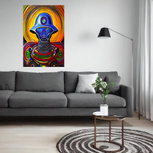 Portrait of a colourful robot alien AI Art Poster